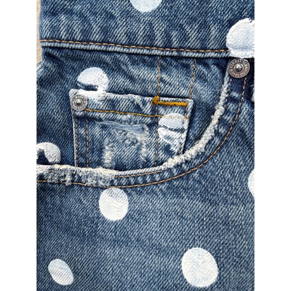7 For All Mankind Denim Shorts Womens 26 Blue Polka Dot Frayed Raw Hem AU818274A - Picture 3 of 11